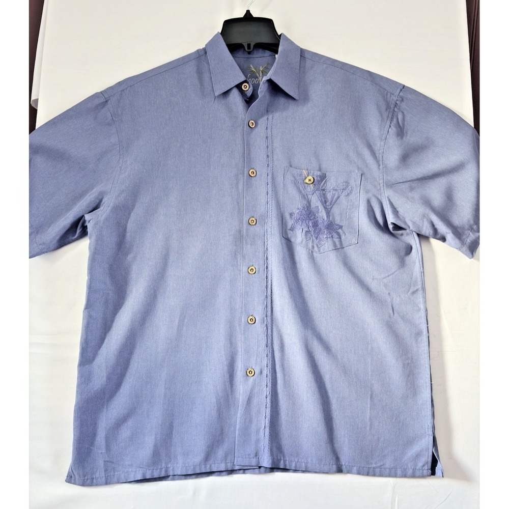 Bamboo Cay Mens Blue Embroidered Tropical Short Sleeve Button Down Shirt XL